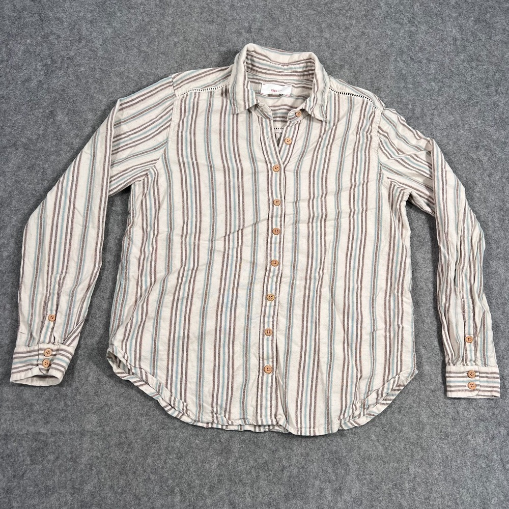 Xirena Ivory Sand Striped Linen Blend Long Sleeve Scout Button Up Shirt Women XS